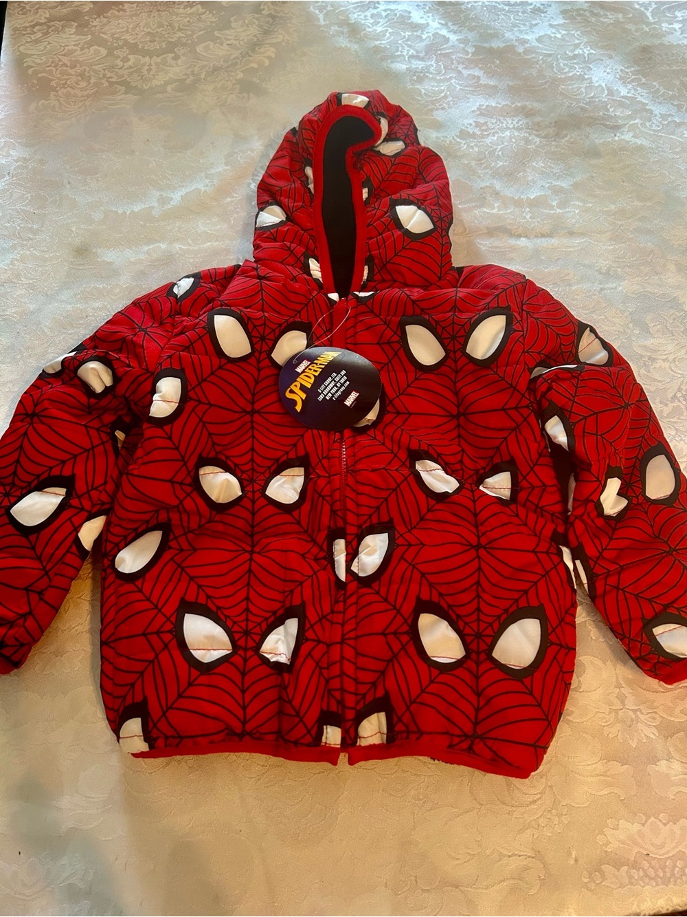 Marvel Red & Black Spider-Man Puffer Jacket for Kids. Reversible.